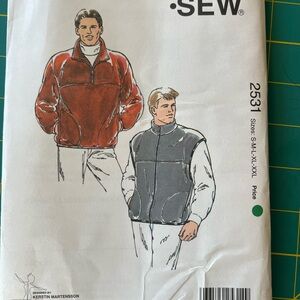 Vintage Kwik Sew Pattern 2531 vest jacket 3/4 Zip knits  sweatshirt fleece